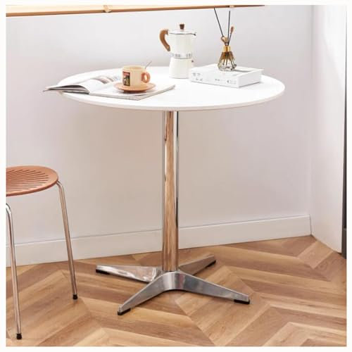 JHAISMAO Weiß Esstisch Rund Modern Küchentisch Klein Bürotisch Konferenztisch Kaffee-Besprechungstisch Mit/Edelstahl X-förmiger Sockel(Size:80cm)