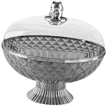 Qianly Cuenco de pedestal para frutas con tapa clara, 8,2 x 10 pulgadas, ideal para postres, Gris, tal como se describe