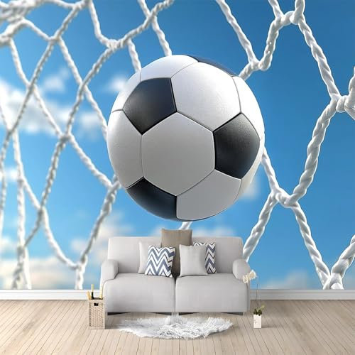 Photo Wallpaper Sports Football Goal Net Non-Woven Wall Art 400 x 280 cm Wallpaper Murals Living Room Bedroom TV Backdrop Decoration Wall Covering Blue