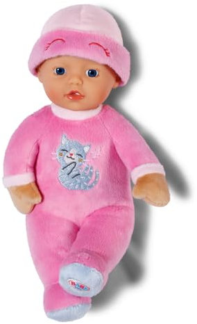 BABY born for Babies Sleepy Pink - weiche 30 cm Puppe - Mit pinkem Körper & integrierter Rassel - Stoffpuppe inkl. festem Mützchen - Geeignet für Neugeborene