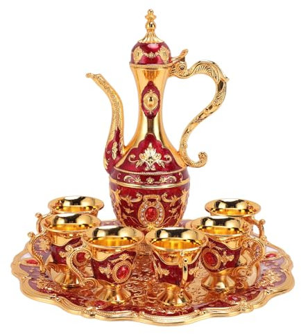 Set Da Caffè Turco Retrò Per 6 Persone Incluso Vassoio E Teiera, Elegante Set Da Tè Turco In Lega Di Zinco Per Banchetti Nuziali, Riunioni Di Famiglia, Servizi Da Tè (2#) (Tissting8u1GNV-12)