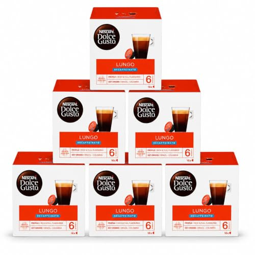 NESCAFÉ DOLCE GUSTO Lungo Decaffeinated Coffee Pods (Pack of 6, Total 96 Decaf Capsules)