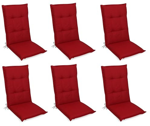 Gardissimo 6er Set Premium Hochlehner rot, Gartenstuhlauflagen 120 x 50 x 8 cm Auflagen Polsterauflagen UV-Lichtecht Stuhlauflagen Sitzauflagen
