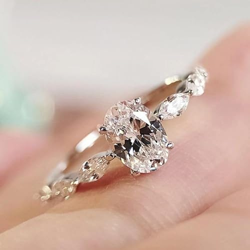 Moissanit-Ringe, Princess-Quadrat-Diamantring, modisch, 3 Karat, 925er Sterlingsilber, Verlobungsringe, ovale CZ-Hochzeitsversprechen-Ringe für Sie, klassische simulierte Diamantbänder für Frauen,