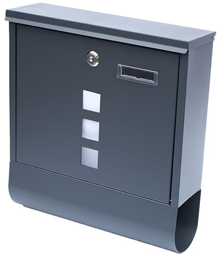 YCYRF Wandbriefkästen für den Außenbereich mit Schlüsselschloss, Metall-Postkasten mit Sichtfenstern, Großer Briefkasten mit Zeitungsrolle 31×10×34cm Grau