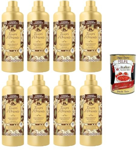 Italian Gourmet Tesori Italian Gourmet Weichspüler Vanille & Ingwer | Profumo orientale, konzentriert für 38 Waschladungen je Flasche, morbidezza e, Gesamtnettogewicht 6 L + Kostenlos Polpa 400g