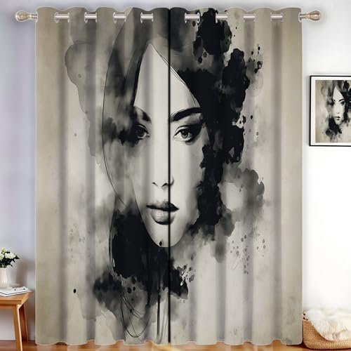 MLSOWM Ästhetik der Alten Welt Verdunklungsvorhänge mit Ösen, Hellbraun Gardienen 2-Set, H160 x B140 cm Fenster Gardine Retro-Charakterporträt Verdunkelung Thermovorhang fur Wohnzimmer Schlafzimmer