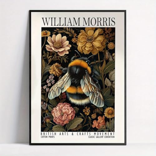 GLWDME 1 Stück 30 x 40 cm William Morris Biene und Blumen Leinwand Wandkunst Schlafzimmer Bilder Poster und Drucke Wandbild für Wohnzimmer (ohne Rahmen)