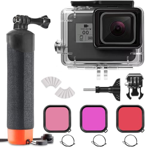 FitStill 60M/196FT Wasserdichtes Unterwassergehäuse mit 3 Tauchfiltern und Schwimmendem Griff, geeignet für Go Pro Hero 7/6/5/2018 Black Zubehör Tauchset
