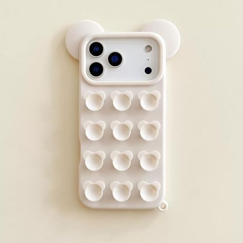 FIFTHAVE Custodia a ventosa per iPhone 16 Pro, con supporto a ventosa, per iPhone 16 Pro, in silicone, in morbido TPU, resistente agli urti, graziosa cover estetica, colore bianco