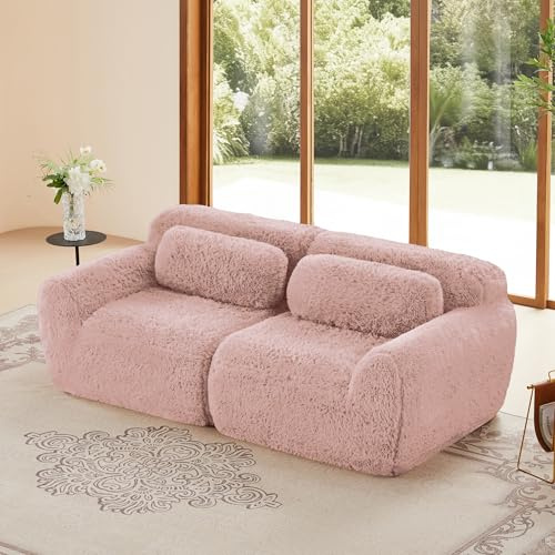 Bladez Modulares Sofa 2-Sitzer Premium Plüsch Loveseat Couch Ohne Montage, Modernes Boneless Couch Extra Tiefer Sitzfläche, Weich, Hochelastischer Schaum, für Wohnzimmer, Rosa 2-Sitzer