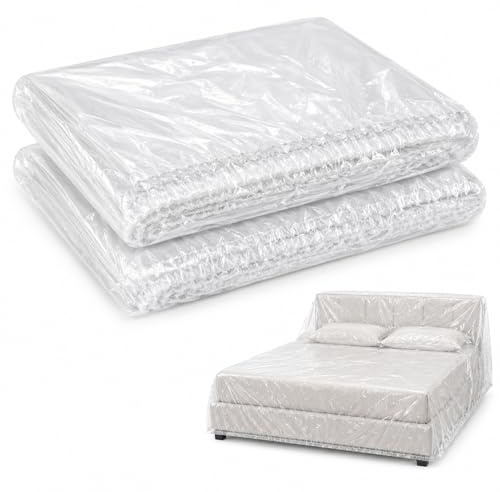 RhiVrillion 2 Stück Abdeckfolie mit Gummizug – Staubschutzfolie 520x240cm + 360x240cm – Abdeckplane für Möbel, Bett, Sofa, Auto – Wiederverwendbar, Reißfest, Schutz vor Staub und Farbe ，Wasserdicht