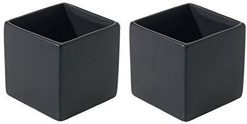 Matte Black Square Vase - Set of 2 - 3.25 x 3.25 Inches - Ceramic Urban Decor Pot - Small Modern Cube Planter for Office or Home