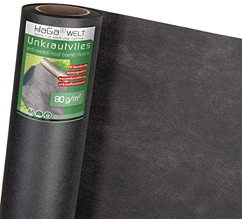 HaGa Toile anti-mauvaises herbes, 80 g/m², 2 m x 20 m, respirante, pour une protection efficace contre les mauvaises herbes dans le jardin, avec une grande résistance à la déchirure