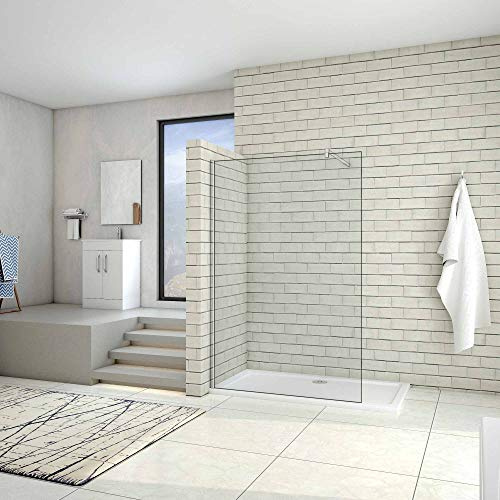 AICA paroi de douche 100x200cm douche à l'italienne en 10mm verre anticalcaire et securit avec une barre de fixation carrée 140cm