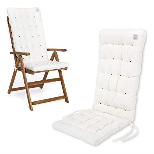 HAVE A SEAT Luxury | Gartenstuhlauflage Hochlehner (1 St.) - Bequeme Sitzauflage - orthopädisch, wetterfest, waschbar bis 95° C, Trockner geeignet - Made in Germany (1 Stück - 120x48 cm, Weiß)
