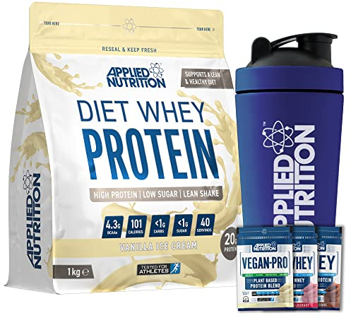 Applied Nutrition Diet Whey 1kg Bundle - Diet Whey High Protein Powder + 5 Sample Bundle + 750ml Steel Protein Shaker | Low Carb & Sugar, Weight Management Shake, 40 Servings (Vanilla)