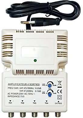 HD4K AMPLIFICATEUR TNT Blinde 4 Sorties AMPLI D'INTÉRIEUR ANTENNE TV 220V- Gain 25 DB