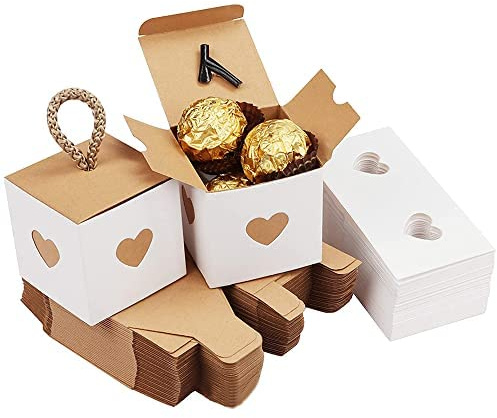 50Pcs Caja De Papel Kraft, Cajas De Regalo Kraft, Cajas De Regalo Kraft Vintage, Cartón De Embalaje De Dulces, Caja De Regalo De Papel Kraft Vintage, Para El Envasado De Dulces De Boda