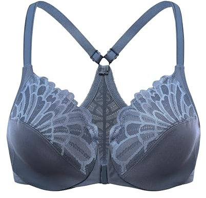 MELENECA Women's Front Fastening Racerback Plus Size Stretch Lace Underwire Unlined Bras Nightfall 38E