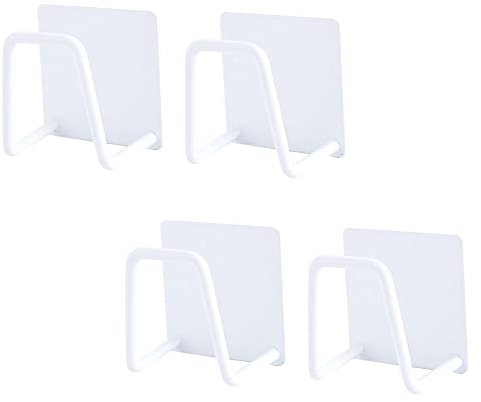 TOFBS 4 Piezas Porta Esponja Autoadhesivo para Cocina Fregadero, Acero Inoxidable Impermeable Soporte de Esponja Ganchos para Paños de Cocina, Cepillo, Tapa de Olla (Blanco)