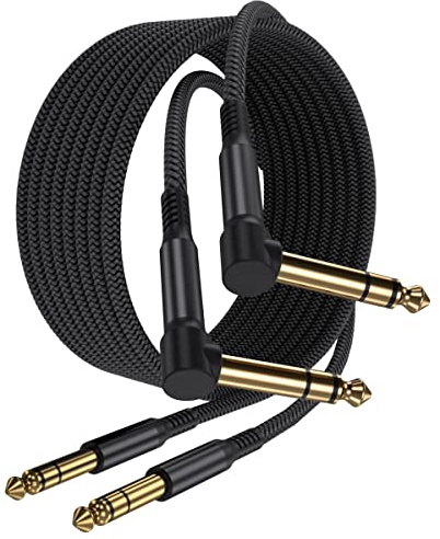 Elebase 1/4 Inch TRS Instrument Cable 20ft 2-Pack,Right-Angled to Straight 6.35mm Male Jack Stereo Audio Cord,6.35 Balanced Interconnect Line for Electric Guitar,Bass,Keyboard,Mixer,Amplifier,Speaker