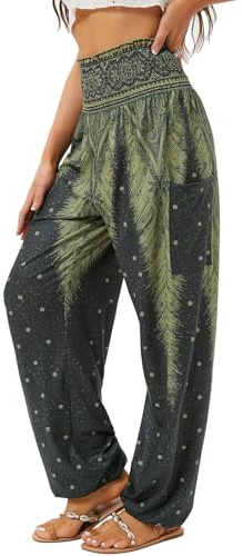 QIANXIZHAN Women's Harem Pants, High Waist Yoga Boho Trousers with Pockets