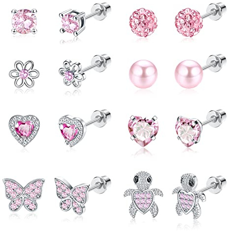YADOCA 8 Paar Hypoallergene Ohrstecker für Damen Mädchen 316L Edelstahl CZ Herz Schraubverschluss Ohrring Blume Mehrfarbiger Schmetterling Tragus Knorpel Piercing Ohrringe Set