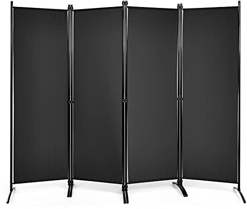 CASART Room Divider, Fabric Portable Room Partitions Protective Screens, Steel Frame Freestanding Privacy Separator Decorative for Living Room, Office, Balcony and Garden (220 x 173cm, Black)