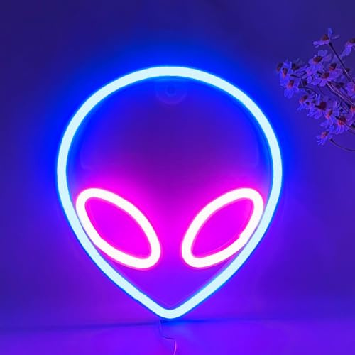 Extraterrestre Neón,Extraterrestre Señales Alimentado Por Batería o USB Señales del Extraterrestre Para Dormitorio Navidad Año Nuevo Boda Fiesta Decoración Festiva Alien Sign (polvo azul)