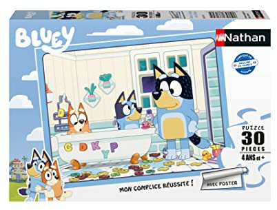 NATHAN - Kinderpuzzle - 30 Teile - Mit Bluey im Bad - Mädchen oder Junge ab 4 Jahren - Hochwertiges Puzzle - Dicker und haltbarer Karton - Everyday & Family - 86170