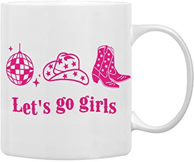 QASHWEY Hot Pink Preppy Western Cowgirl Hat Boots Disco Ball Coffee Mugs Mug,Gifts For Teen Girls Teenage Girls, Bachelorette Party Supplies, Preppy Trendy Double Side Printed Ceramic Mug Cup 11 Ounce