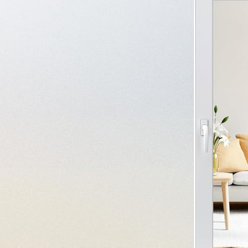 rabbitgoo Fensterfolie Blickdicht Milchglasfolie mit Gitter Matt 30x400cm | Sichtschutz & Blickschutz von Außen, Selbsthaftend Klebefolie Milch- & Scheibenfolie für Badezimmer Bad Duschkabine Glastür