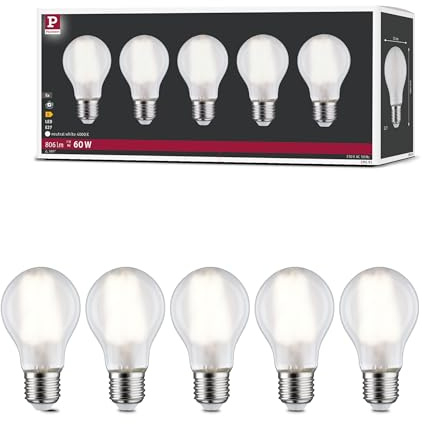 Paulmann 29091 Lampadina a filamento LED 230V bulbo E27 confezione da 5 5x7W 5x806lm 60mm opaco vetro 4000K