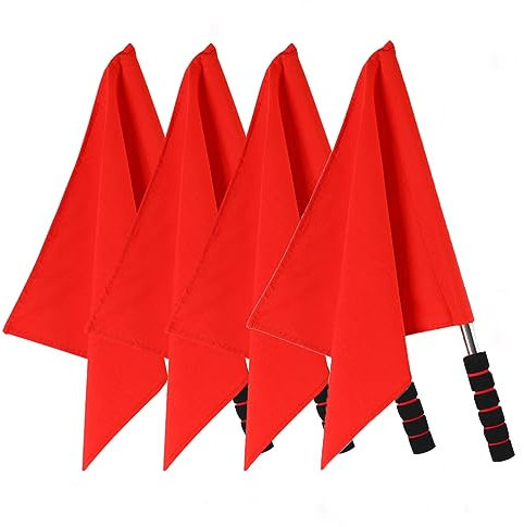 GANAZONO 4 Pcs Track and Field Officials Flags Referee Flag Set with Stainless Steel Pole and Sponge Handle Hand Signal Flag for Sports Matches Volleyball Line Judges Outdoor Games 17.71 X 14.17 in