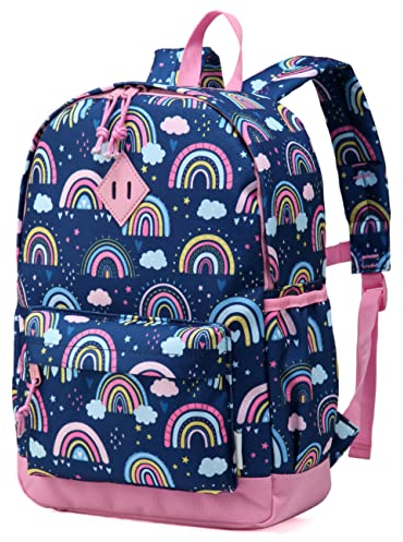 VASCHY Kids Backpack for Girls,Cute Animal Pattern School Bag Daily Children's Rucksack Backpack for School Kindergarten Nursery with Chest Strap And Bottle Pockets(Blue Rainbow)
