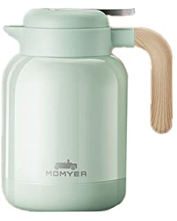 HOMDECR Pichet Isotherme Acier Inoxydable Cafetière Isolante 24h Chaud Et 24h Froid Double Paroi Isolée sous Vide Thermos D'isolation Théière pour Le Jus De Thé Café (Vert,1L)