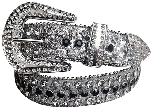 DBFBDTU Taillengürtel für Damen, Nietengürtel, Jeansgürtel, glitzernd, Cowgirl-Gürtel, Westerngürtel, Schwarz-Weiß-Durchmesser:, 100 cm