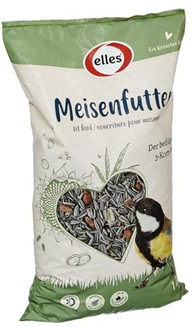 Elles Meisenfutter 12 x 1kg | Energiereiches Ganzjahresfutter I Mix aus Sonnenblumenkernen, Erdnüssen & Hanfsaat I Ideal für Futterhäuschen & Bodenfütterung
