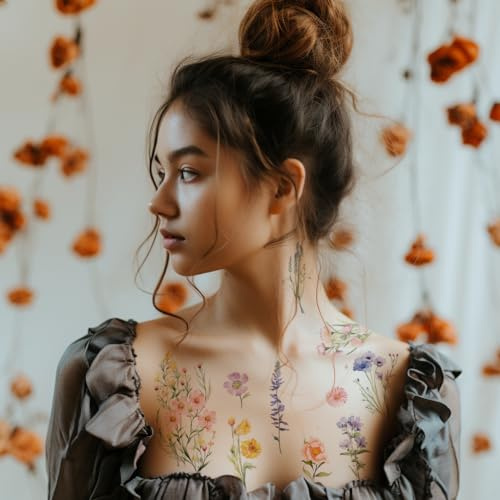Everjoy Aquarell-Wildblumen, kleine temporäre Tattoo-Aufkleber – wasserfeste kleine Blumen-Fake-Tattoos für Frauen und Mädchen
