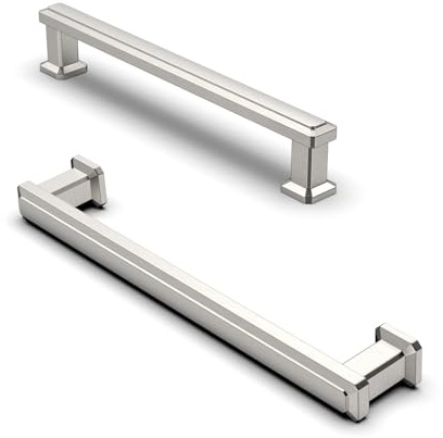 Furniware 10 Pack Brushed Nickel Cabinet Handles, Drawer Pulls 128mm(5 Inch) Hole Center, Hardware Modern Kitchen Cabinet Door Handles, Nickel for Kitchen, Bathroom, Wardrobe Cabinets Cupboard