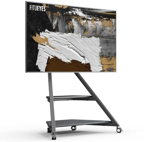 FITUEYES Support TV sur Pied pour Ecran de 55 à 88 Pouces Angle Adjustable ±20° Support TV roulettes Jusqu'à 60 kg Hauteur Réglable Série Eiffel