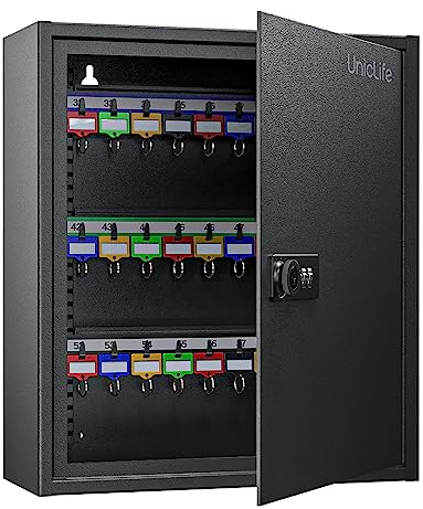 Uniclife 60 Positionen Schlüsselschrank mit Kombination und Schlüsselschloss, zurücksetzbar, schwarz, Digitale Sicherheitsbox, Schlüssel-Organizer mit verstellbaren Regalen