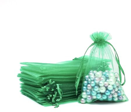 Whakano 20 Stück Bunt Organzasäckchen mit Kordelzug,Organzabeutel,Schmuckbeutel,GeschenkSack,für Hochzeit Geburtstag Süßigkeiten Schmuck Geschenkverpackung Party Mit Schnur,Dunkelgrün,30x40cm