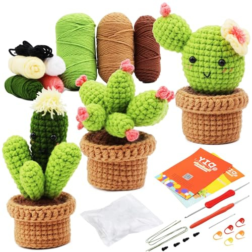 Smilbaley Häckeln Stricken für Anfänger Set, Häkeln Starter Kit, Kaktus Häkelset, Häkel-Starter-Kit für DIY, Ein Häkelstrickset geeignet für Anfänger und Erwachsene