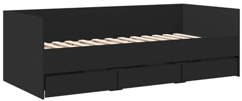 vidaXL Tagesbett, Gästebett mit 3 Schubladen mit Rollen, Schlafsofa für Schlafzimmer, Bettsofa Sofabett Daybed Bett, Schwarz 90x190cm Holzwerkstoff