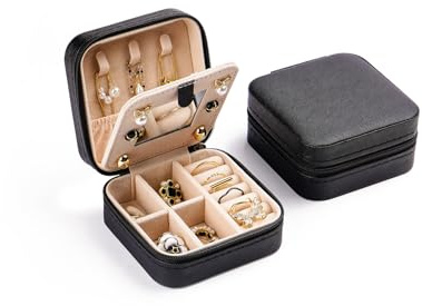 CASEGRACE Reise-Schmucketui, kleine Schmuckschatulle mit Spiegeldesign, tragbarer Schmuck-Reise-Organizer, Display-Aufbewahrungskoffer für Ringe, Ohrringe, Halsketten, Armbänder, Geschenk für Frauen