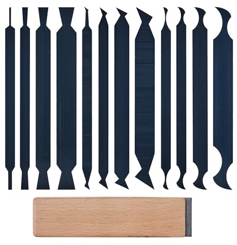 HERMIT TOOLS New Cabinet Scraper Cards and Cabinet Scraper Burnisher with 12 Piece Multi-Shaped Scraper Set Suitable for Various Small space and Small-Sized Tasks(HTCSCS13)
