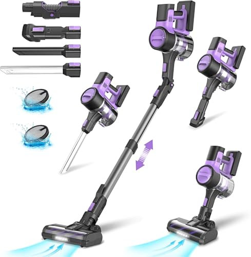 Aspirapolvere Senza Fili Potente 45kPa,Scopa elettrica a Batteria Senza Sacco, Rimovibile Batteria 50min,Multi-filtraggio, LED luci, 1,2L, Pieghevole Tubo Metallico