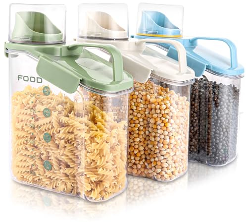 GBACHOOSE 3 Stück Vorratsdosen mit Deckel Luftdicht 2000ML, Müsli Aufbewahrung mit Messbecher, luftdichter Aufbewahrungsbehälter für Hundefutter, Katzenfutter, Getreide, Körner, Reis